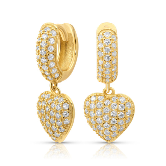 Diamond Heart Drop Hoop Earrings