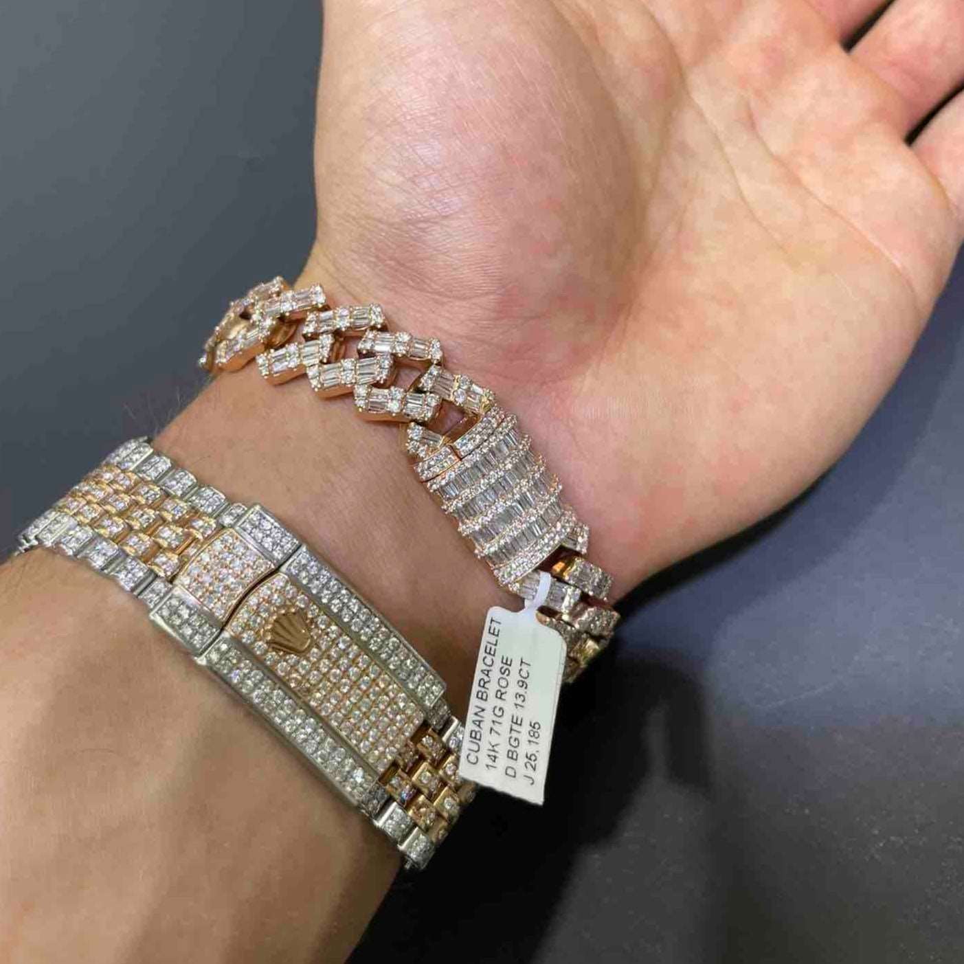 14k Bust Down Cuban Link Bracelet Baguette Diamonds | 71 Grams 14 ct