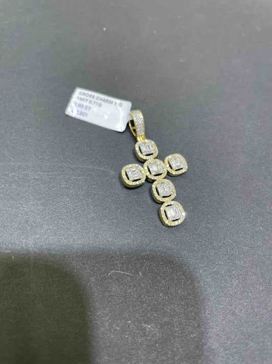 14k Diamond Baguette Cross Iced Out Pendant