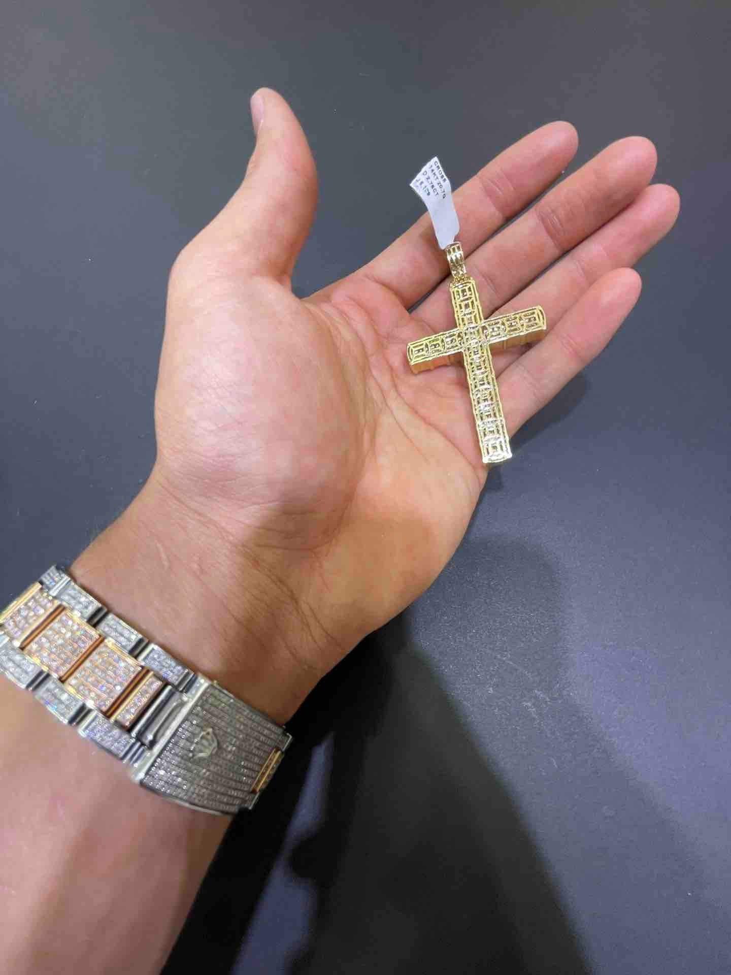 New 14k Large Vs1 Natural Diamonds 💎 Baguette Cross Pendant