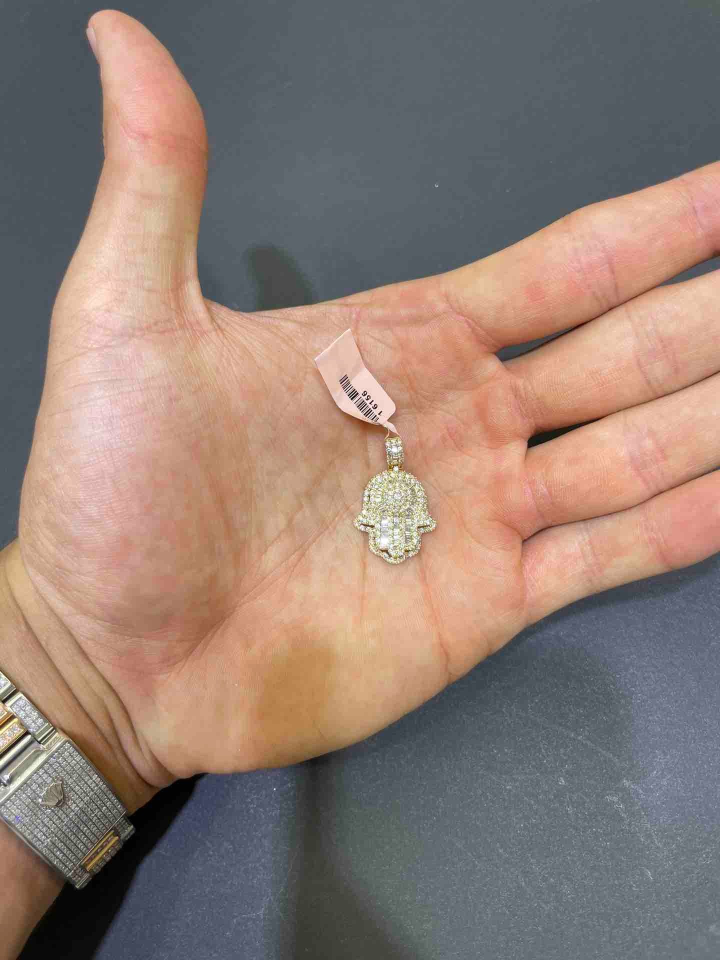 New 14k Vs-1,2cts.t.w. "Iced Hamsa" Natural Diamonds Hamsa Hand of God Pendant