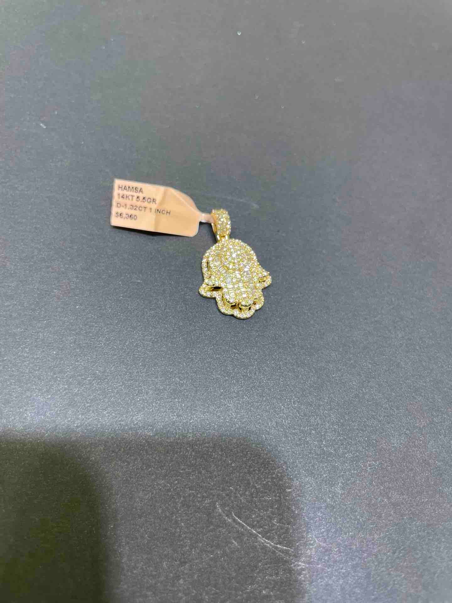 New 14k Vs-1,2cts.t.w. "Iced Hamsa" Natural Diamonds Hamsa Hand of God Pendant