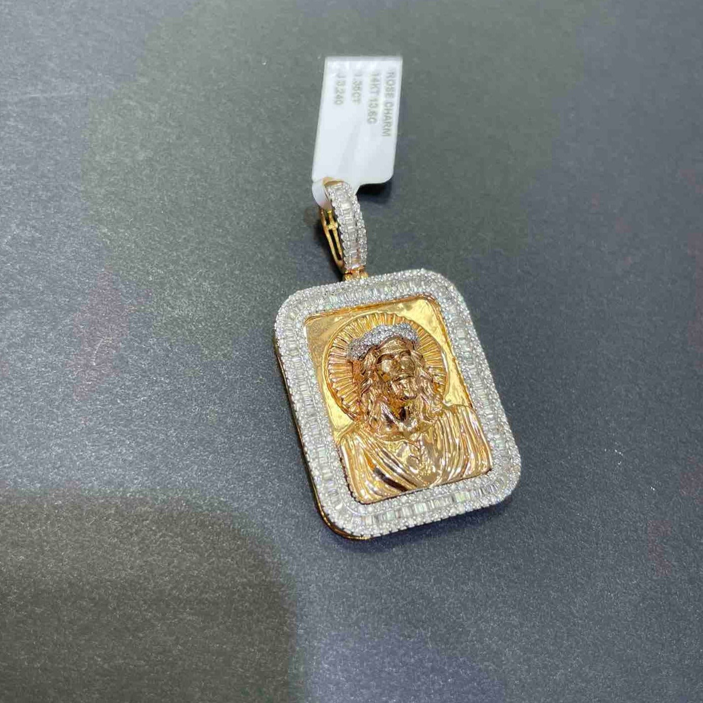 Iced Out Charm Rose Gold 14k Jesus Christ Charm 1.35 CT