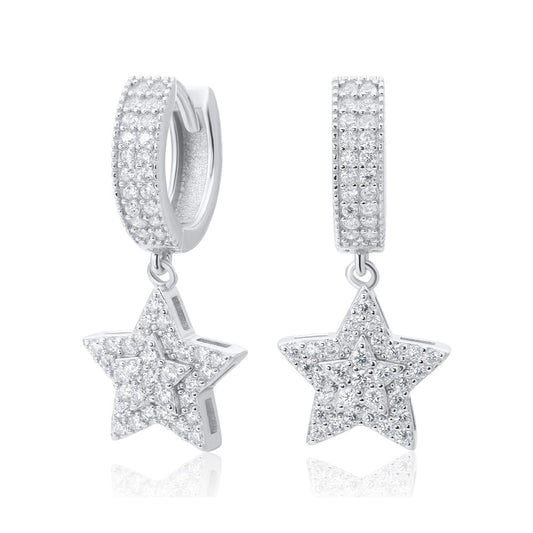 Diamond Star Drop Hoop Earrings